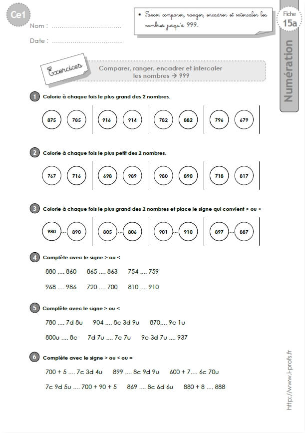 Ce1 Cycle2 Exercices Corriges Comparer Ranger Et Encadrer Les Nombres