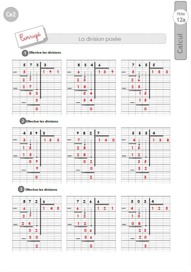 Exercice Division Ce2 à Imprimer Gratuit CE2: EXERCICES corrigés Technique opératoire de la Division