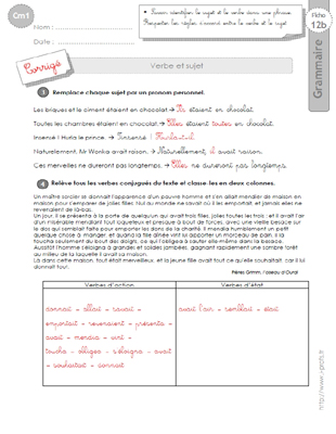 Fiche verbe cm1