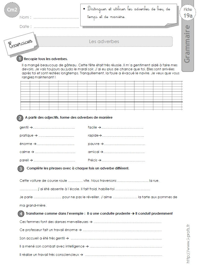 CM2: EXERCICES L'Adverbe