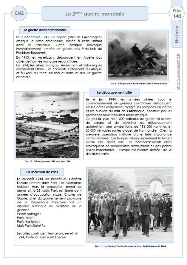 Fiche De Revision 2eme Guerre Mondiale cm2: HISTOIRE- 1939-1945 La 2ème guerre mondiale Trace écrite