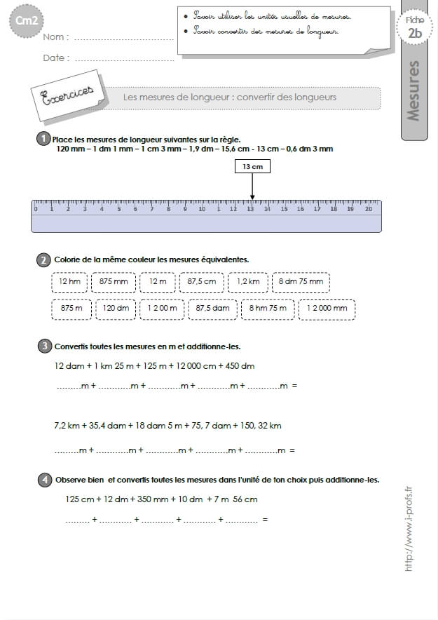 cm2: Exercices les CONVERSIONS DE LONGUEURS- Tableau de conversion