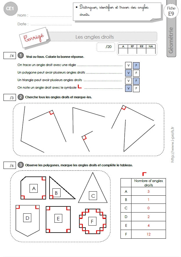 Fiche d'activité : Les angles droits (teacher made)