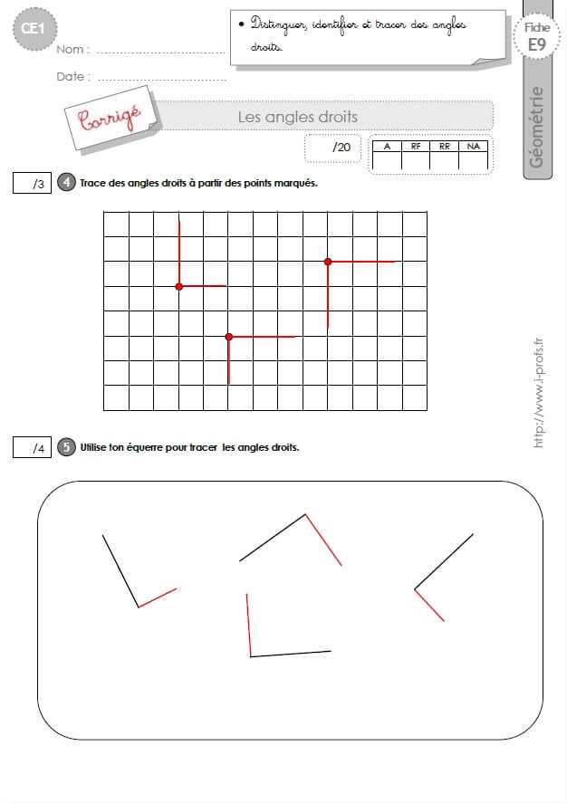 Tracer un angle droit – Ce1 - Leçon - PDF gratuit à imprimer