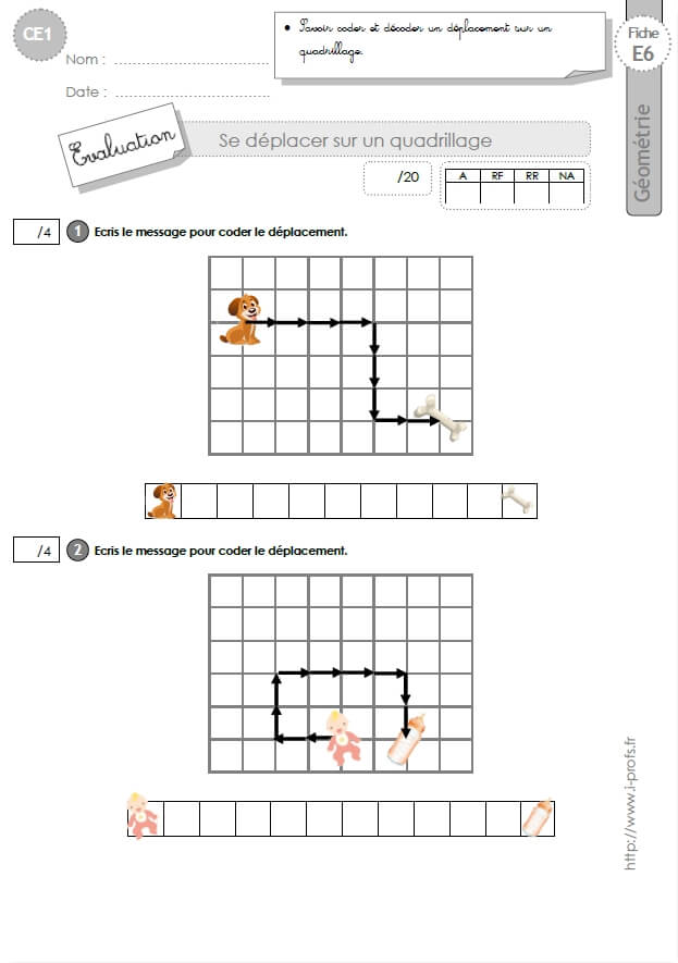 Ce1 Evaluation Se Deplacer Sur Un Quadrillage En Ce1 Cycle 2