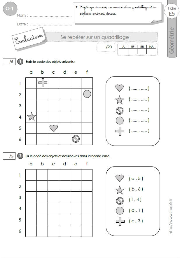 Ce1 Evaluation Se Reperer Sur Un Quadrillage En Ce1 Cycle 2