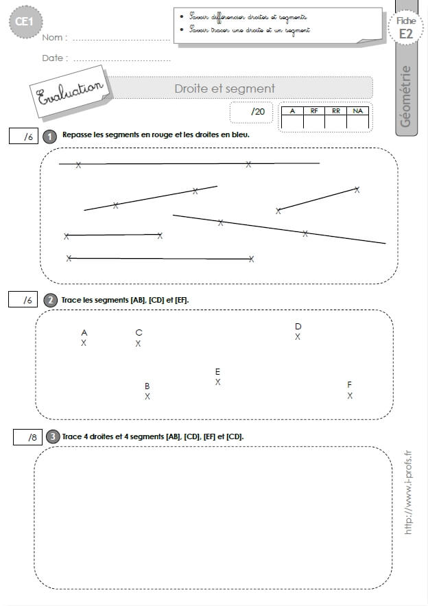 CE1 EVALUATION Droites Et Segments En CE1 Cycle 2