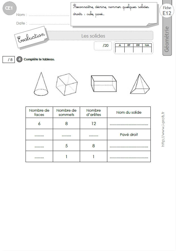 Ce1 Evaluation Les Solides En Ce1 Cycle 2