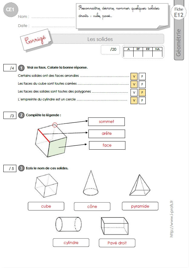 CE1 EVALUATION Les Solides En CE1 Cycle 2 CE1 EVALUATION Les Solides En CE1 Cycle 2