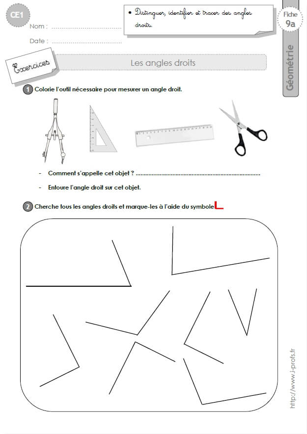 Tracer un angle droit – Ce1 - Leçon - PDF gratuit à imprimer