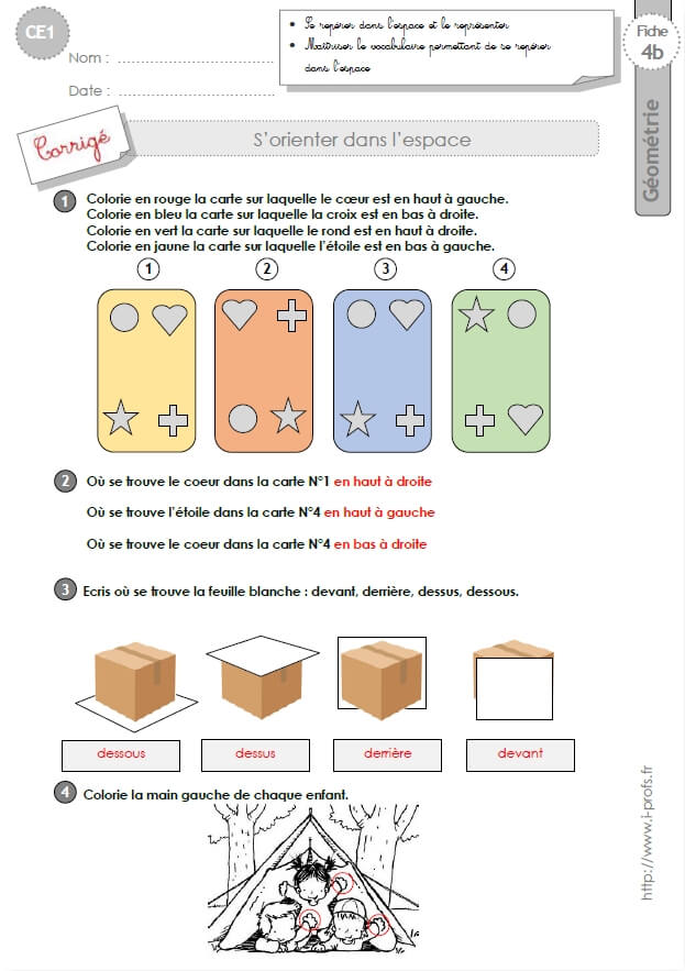 Ce1 Exercices Se Reperer Dans L Espace En Ce1 Cycle 2