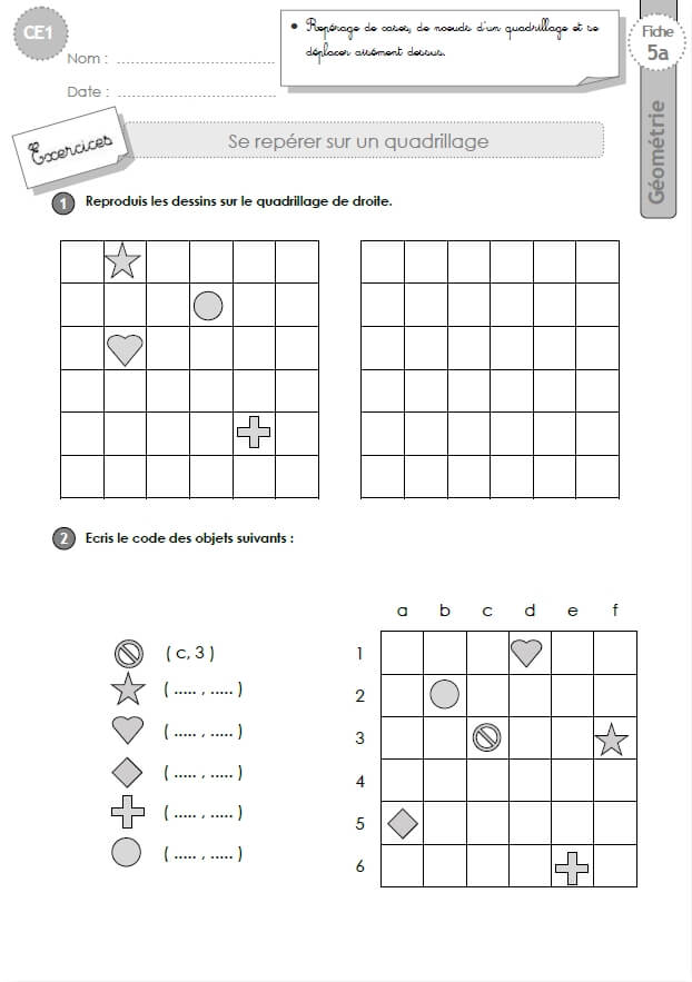 Ce1 Exercices Se Reperer Sur Un Quadrillage En Ce1 Cycle 2