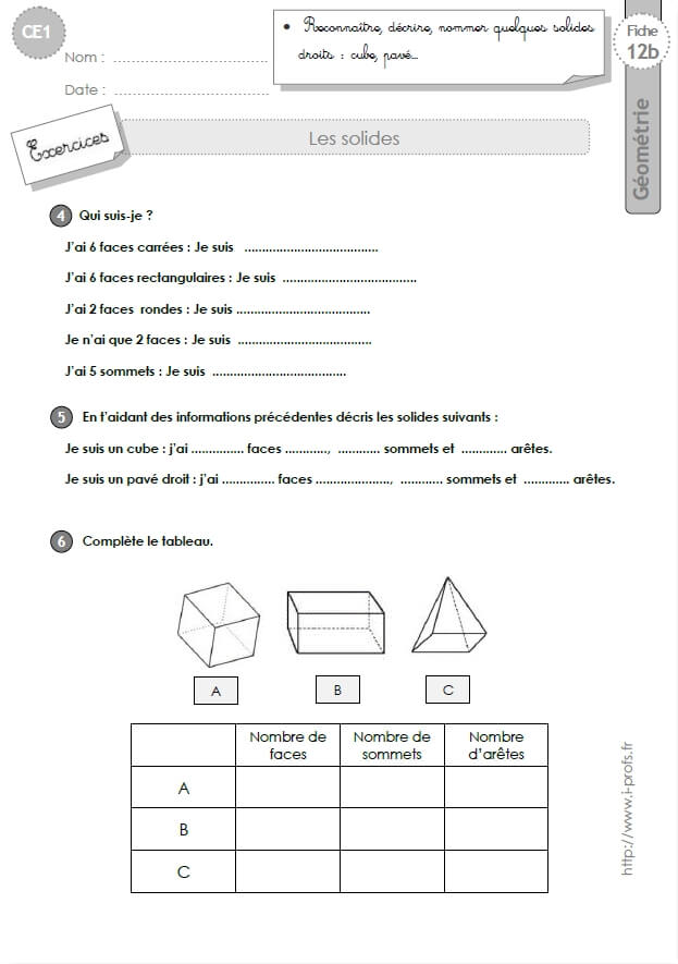 CE1 EXERCICES Les Solides En CE1 Cycle 2 CE1 EXERCICES Les Solides En CE1 Cycle 2