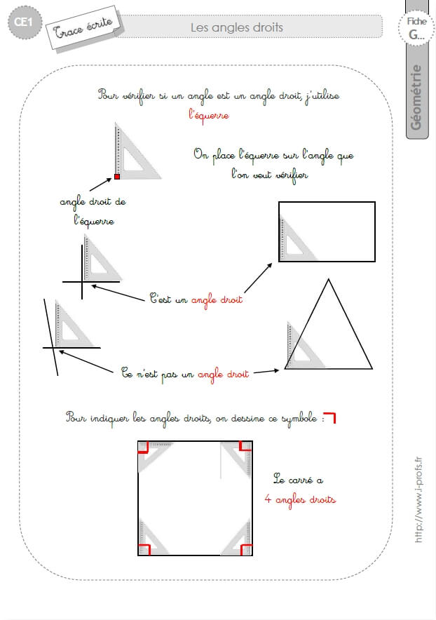 CE1 TRACE ECRITE: Les angles droits en CE1 cycle 2