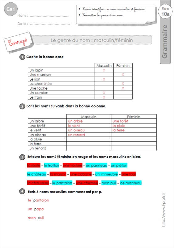 Ce1 Le Genre Du Nom GRAMMAIRE 0 | Hot Sex Picture