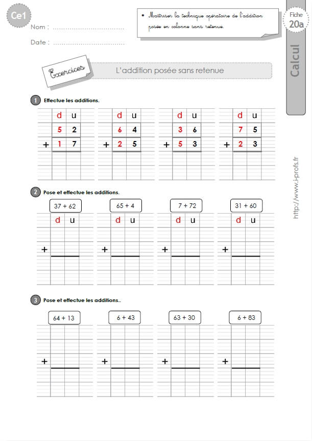 Ce1 Cycle2 Exercices Corriges L Addition Posee Sans Retenue