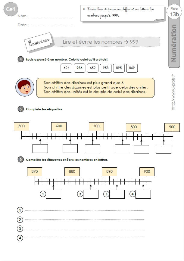 Ce1 Cycle2 Exercices Corriges Lire Et écrire Les Nombres Jusquà 999