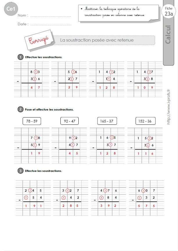 exercices soustraction posée ce site