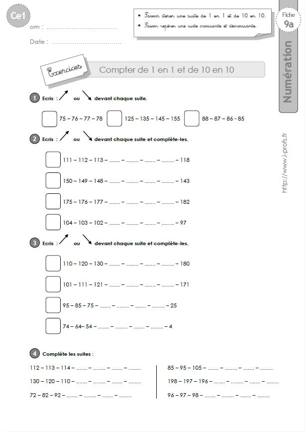 Ce1 Cycle2 Exercices Corriges Iterer Une Suite De 1 En 1 Et De 10 En 10