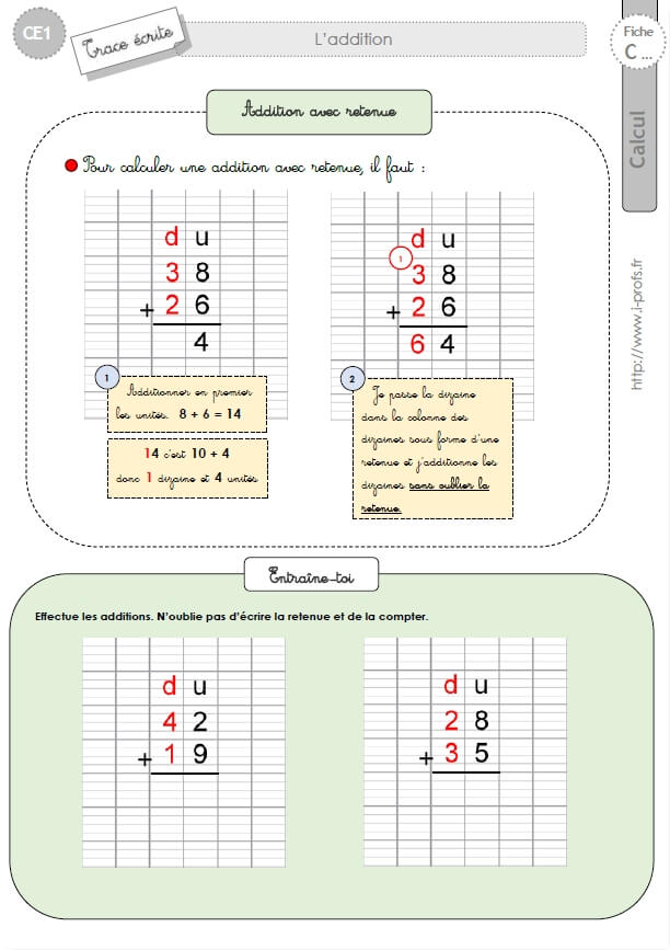 Ce1 Cycle2 Trace Ecrite L Addition Posee Avec Et Sans Retenue