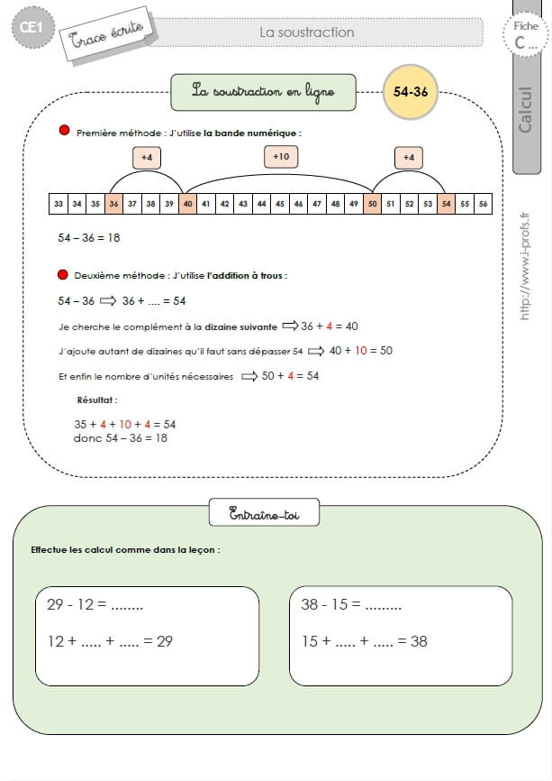 Ce1 Cycle2 Trace Ecrite La Soustraction En Ligne Calcul Mental