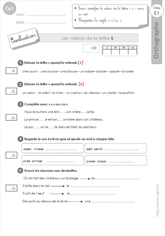 Ce1 La Lettre S Evaluation