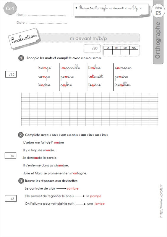 Ce1 M Devant M B P Evaluation