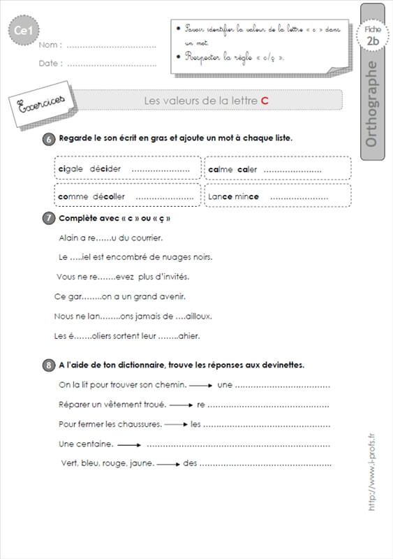 Ce1 La Lettre C Exercices