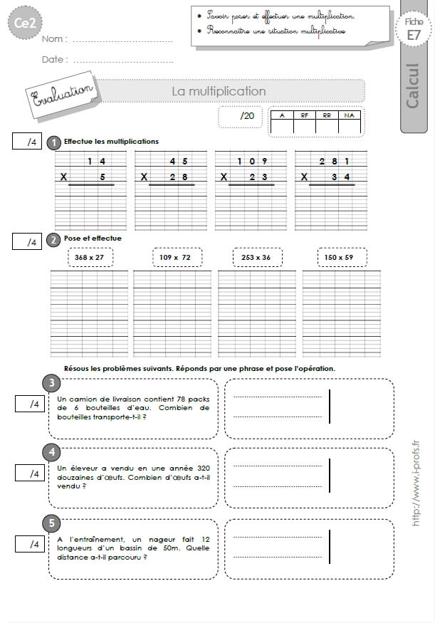 Exercice De Multiplication Ce2 À Imprimer  Tanant
