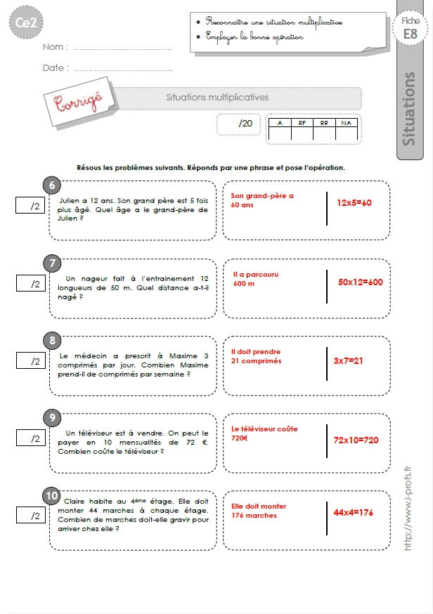 Ce2 Evaluations Corrigees Problemes Multiplicatifs