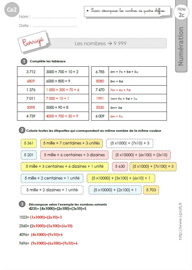 ecrire les nombres en lettres ce2