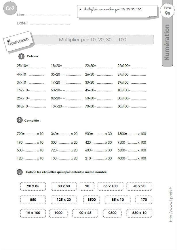 Exercice De Multiplication Ce2 À Imprimer  Tanant