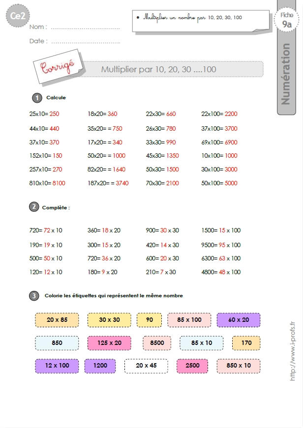 Exercices Cm2 Multiplier Par 10 100 Et 1000