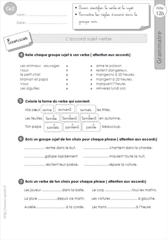 Ce2 L accord Sujet Verbe GRAMMAIRE