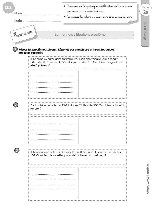 Problèmes De Monnaie Ce2 Exercices Monnaie Ce2 Pdf Schleun