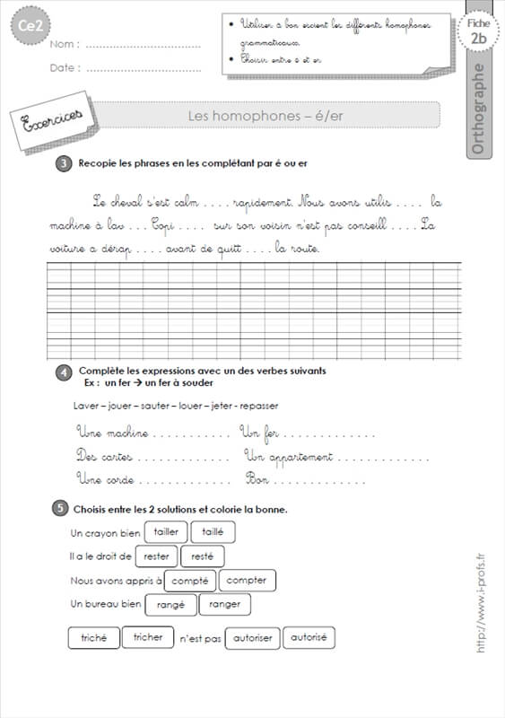 Ce2 Exercices Homophones E Er Orthographe