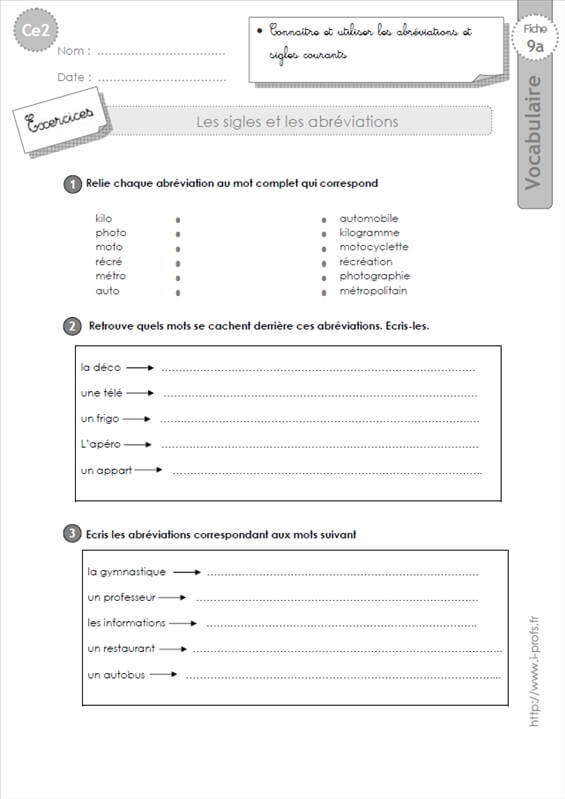 Ce2 Abréviations - Exercices