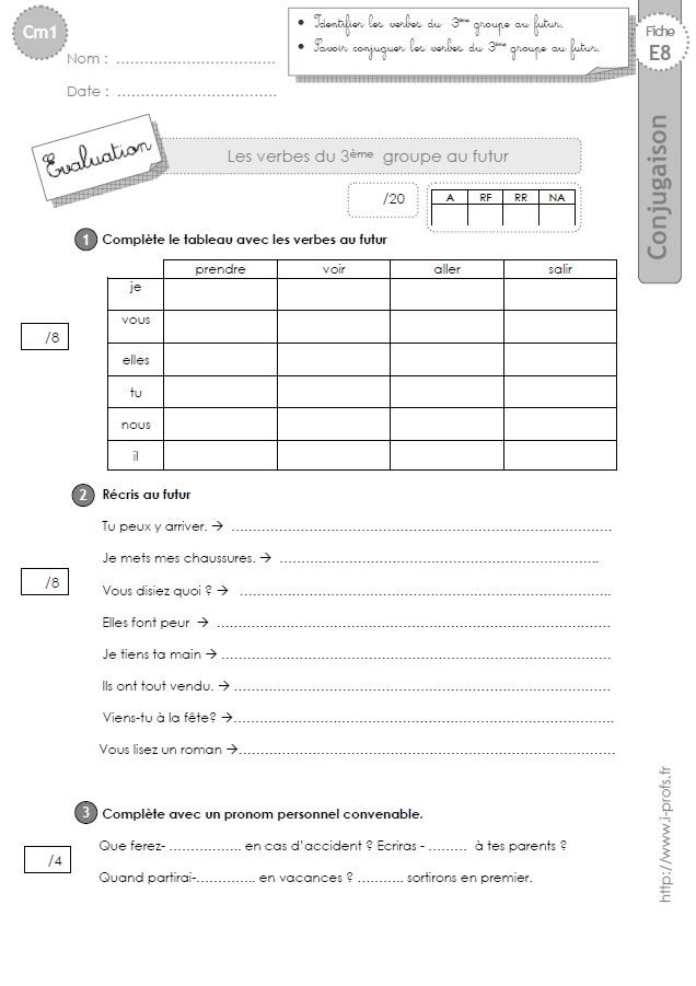 cm1:evaluation 2ème et 3ème groupe futur