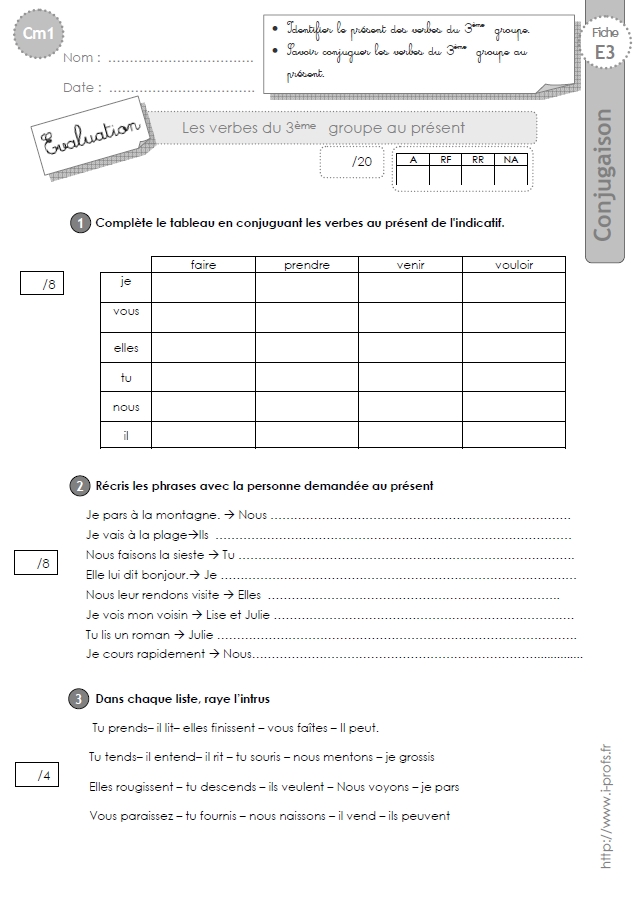 cm1:evaluation 3ème groupe présent