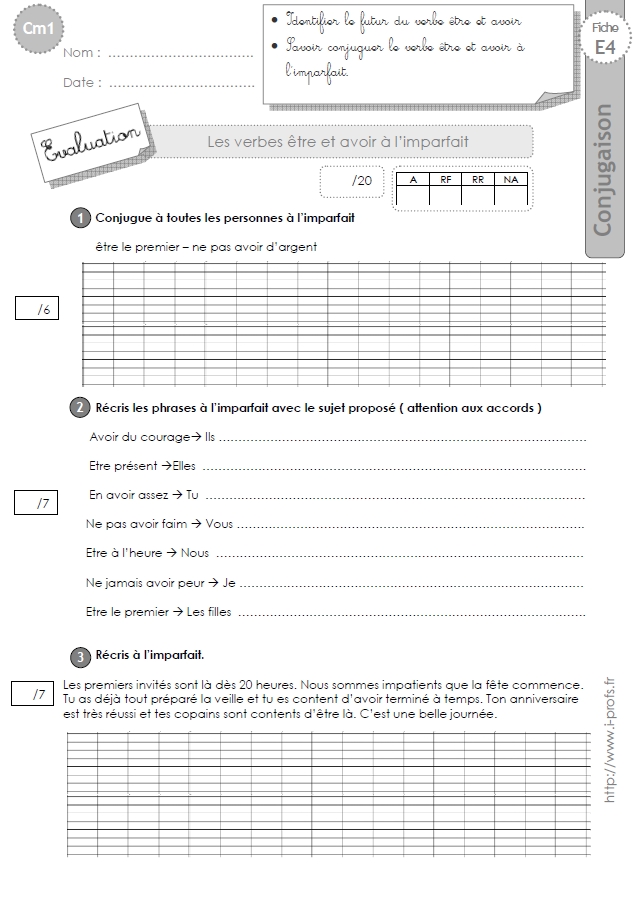 cm1:evaluation être et avoir imparfait