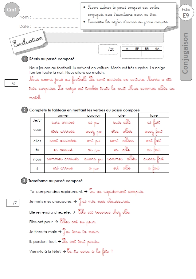 cm1:evaluation le passé composé