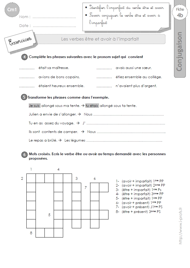 cm1: EXERCICES l'imparfait des verbes être et avoir