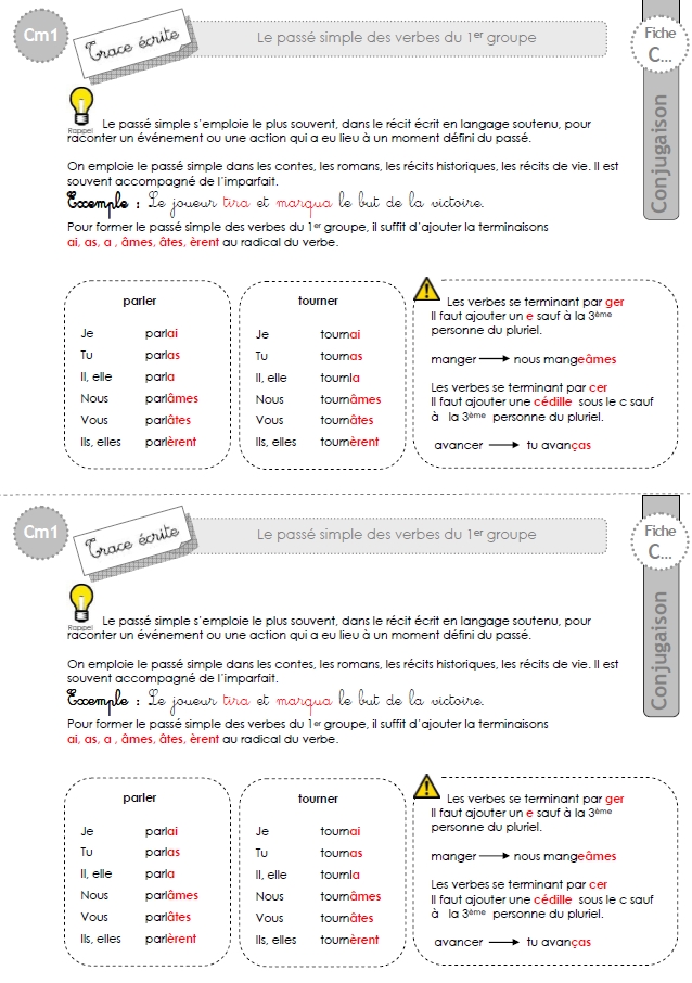 Cm1 Trace Ecrite 1er Groupe Passe Simple