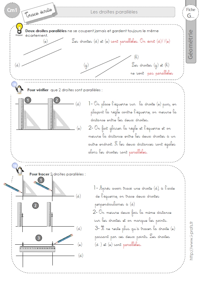 Comment tracer une droite parallèle avec une réquerre (cycle 3