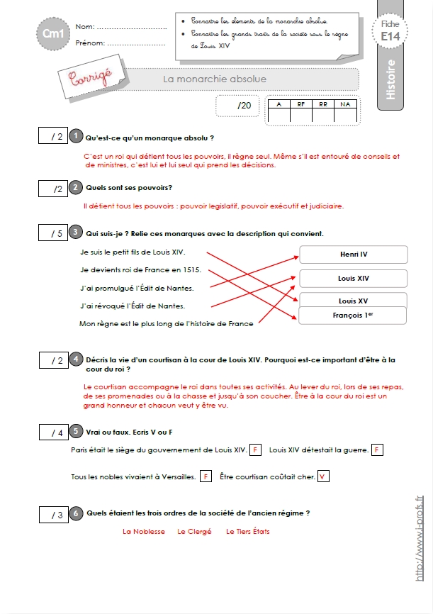 évaluation Les Grandes Périodes De Lhistoire Ce2