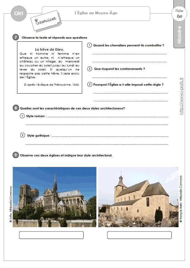 Evaluation Histoire Cm1 Eglise Au Moyen Age Aperçu Historique