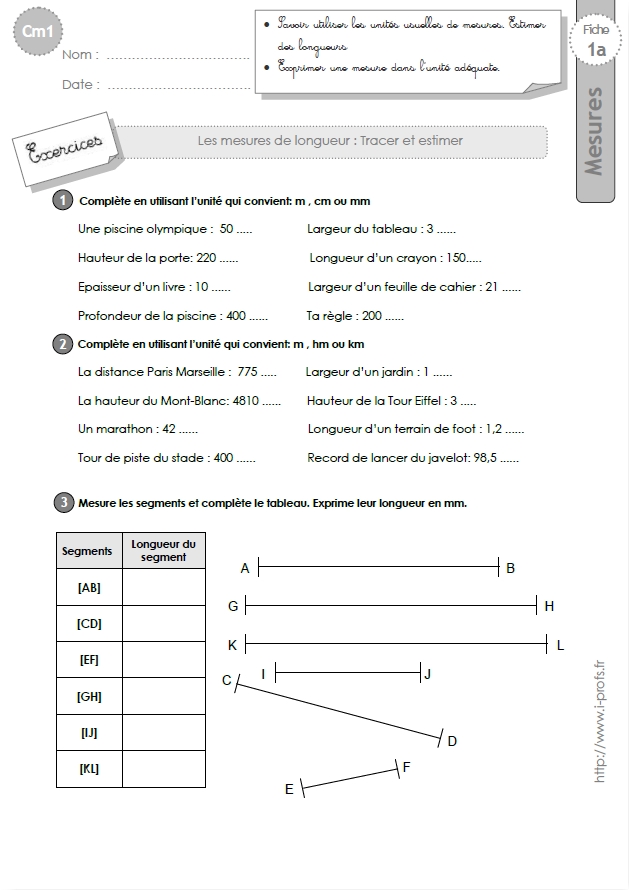 Fiches d'Exercices sur les Mesures