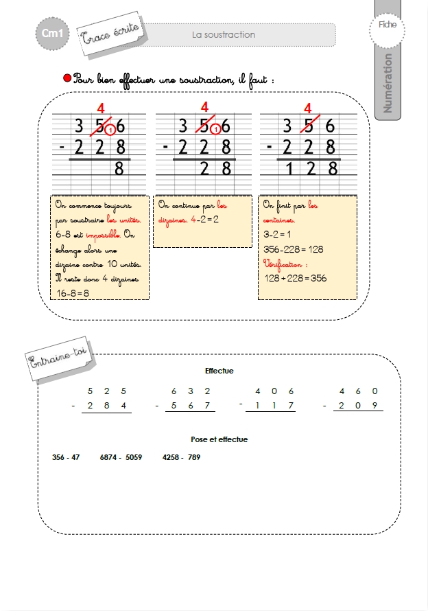 Cm1 Trace Ecrite La Technique Operatoire De La Soustraction