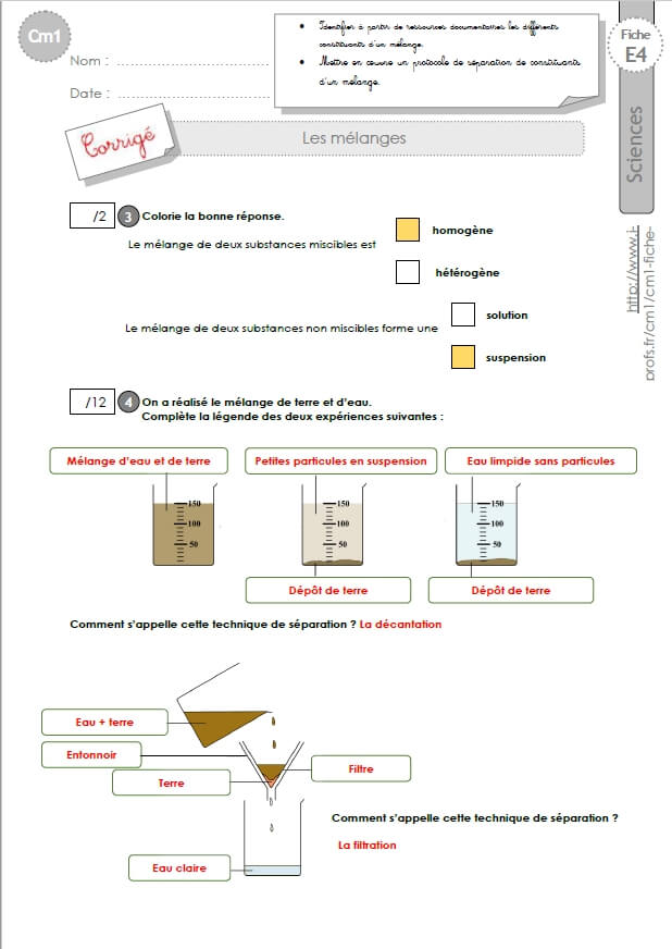 Cm1 Sciences Et Technologie Evaluation Les Melanges