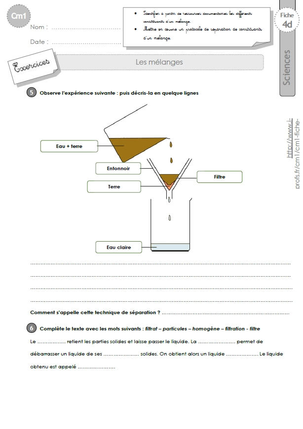 Cm1 Sciences Et Technologie Exercices Les Melanges